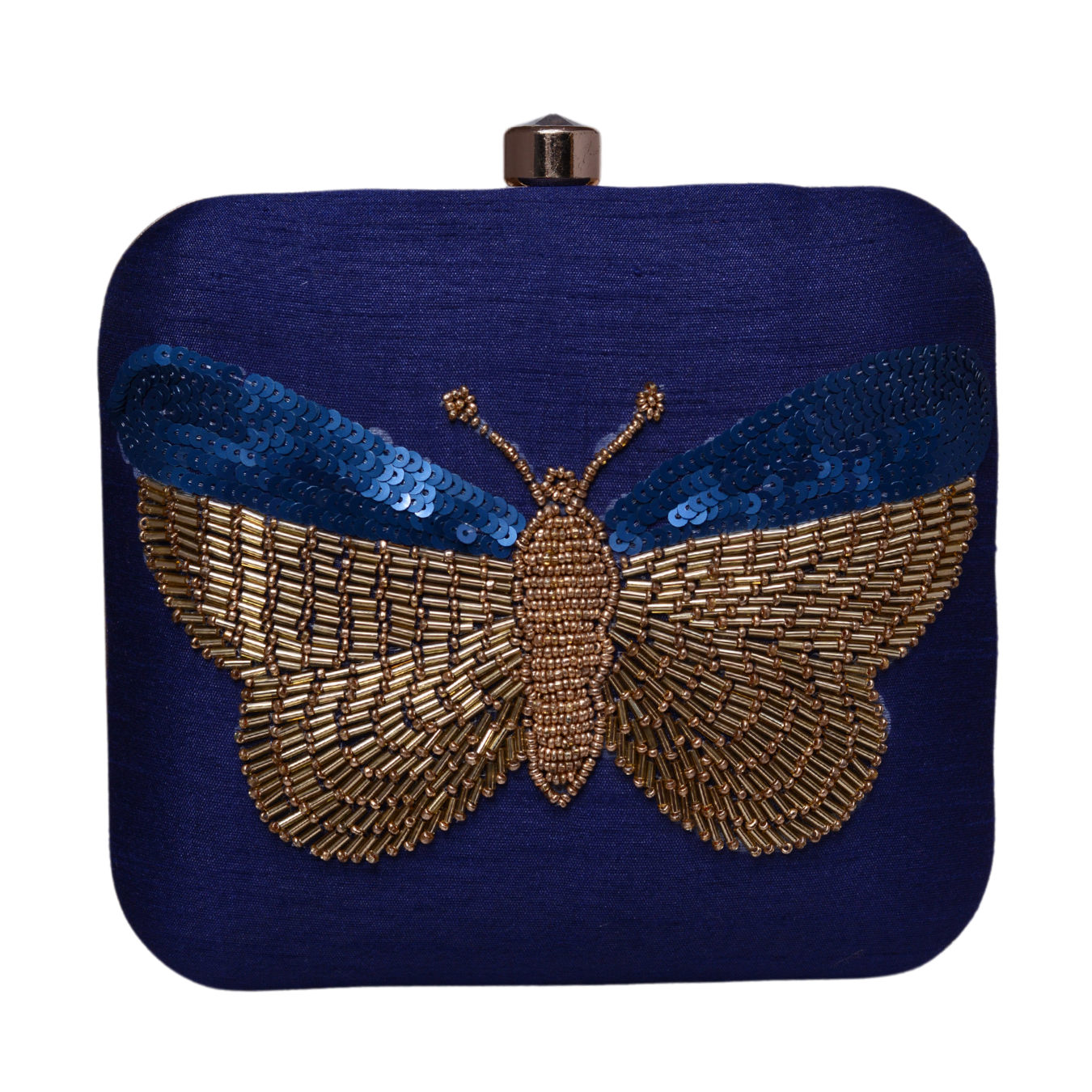 ROYAL BLUE EMBROIDERY WORK ART SILK CLUTCH