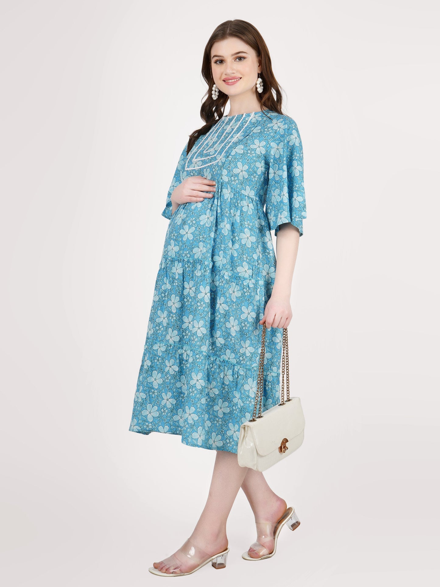 Blue and White Maternity Dress