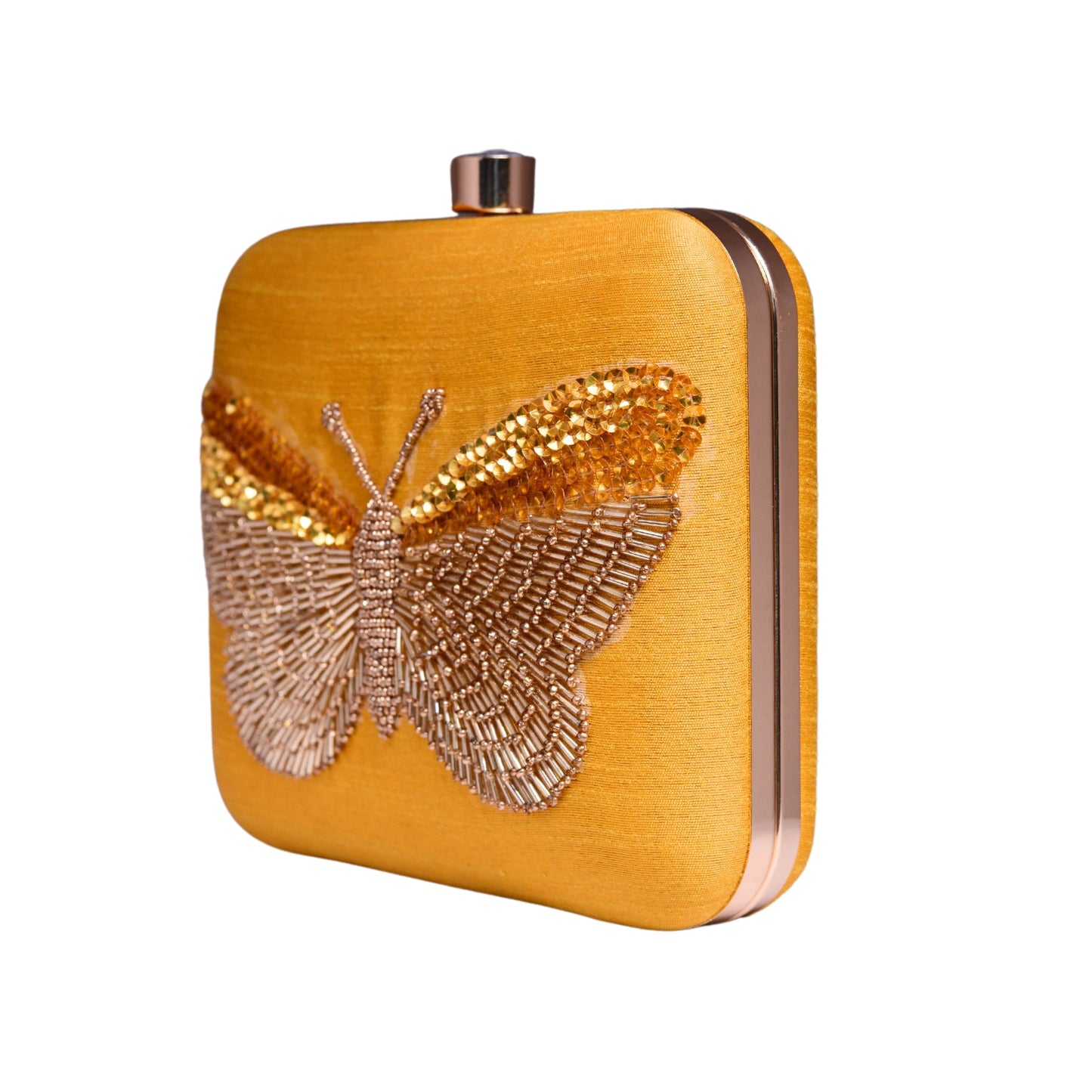 DARK GOLD EMBROIDERY WORK ART SILK CLUTCH