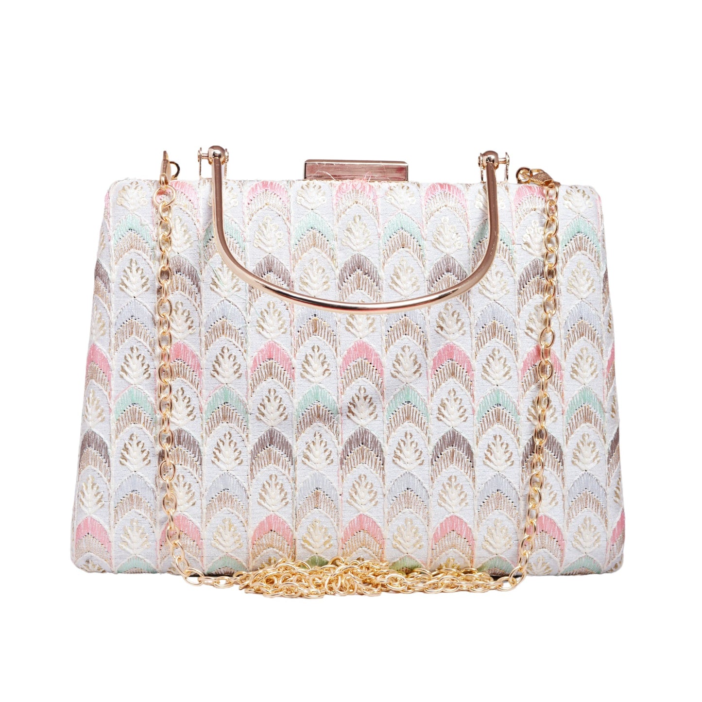 White Multicolor Embroidered Clutch