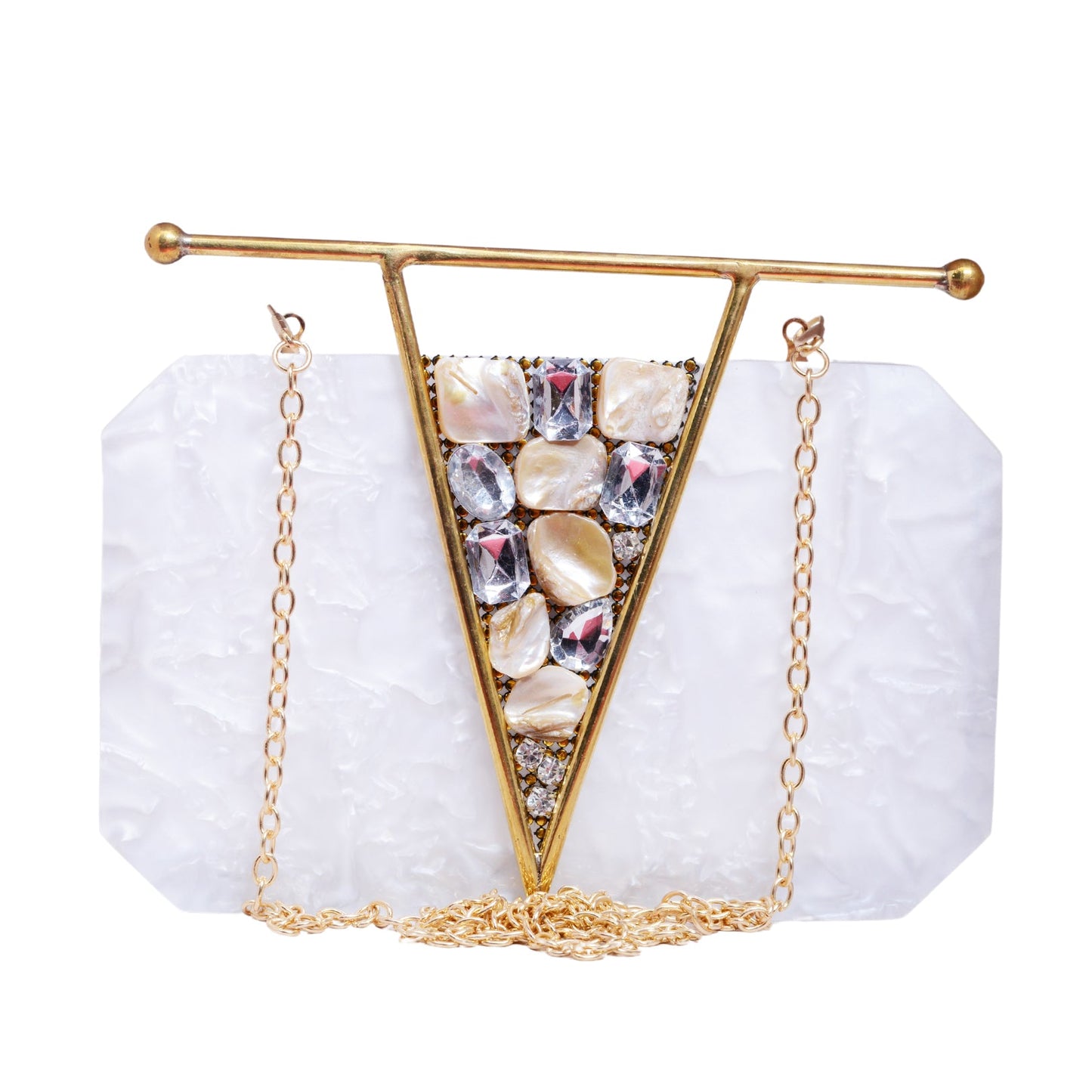 White Acrylic clutch with metal handle