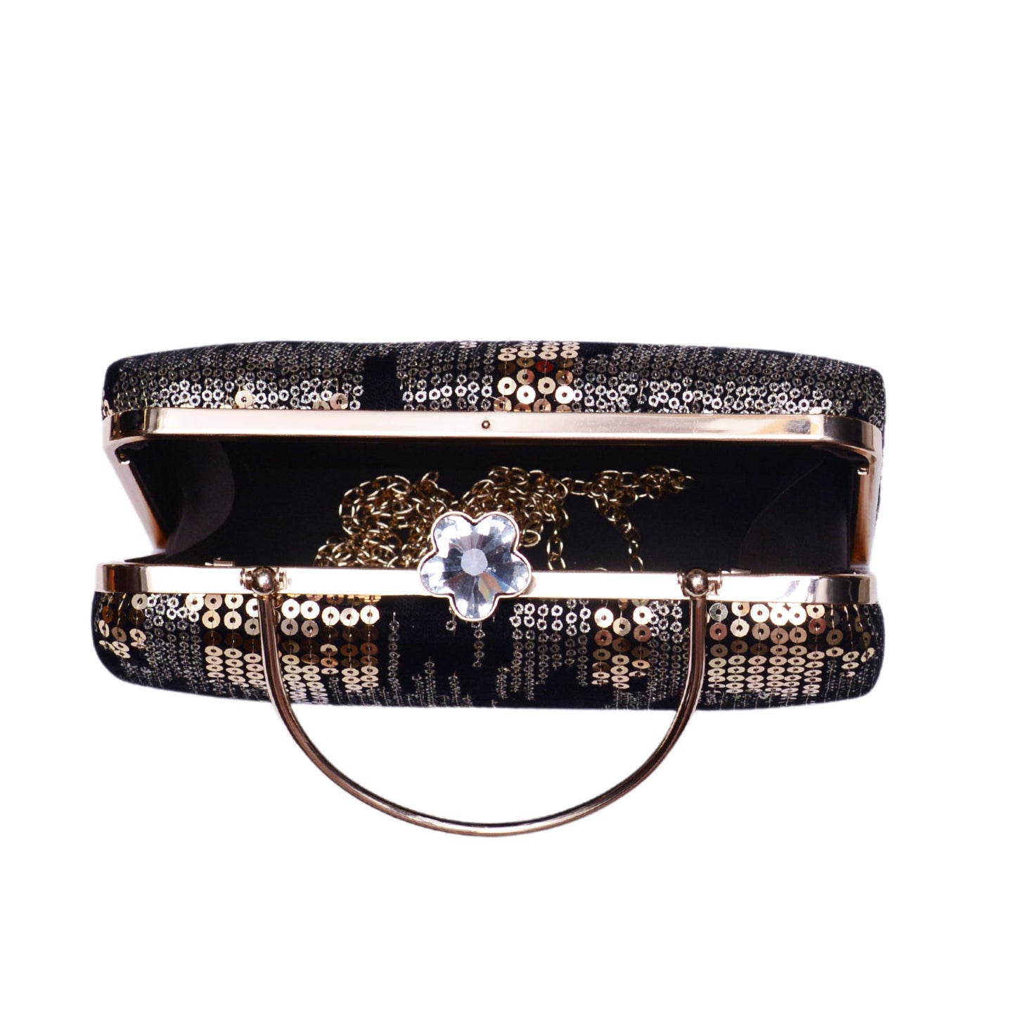 Black Embroidered Clutch with Golden Sequins