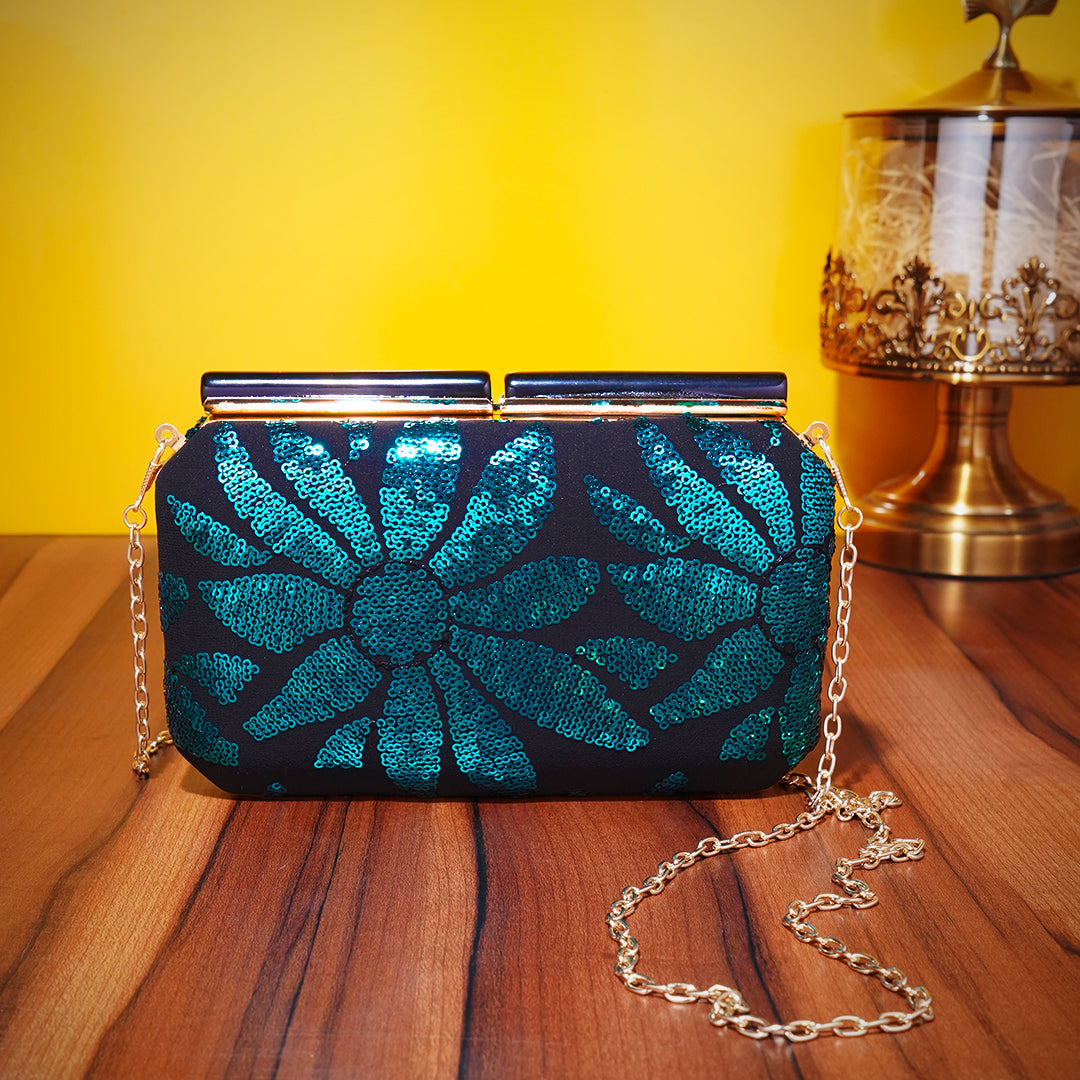 Black and Green Fabric Party Clutch