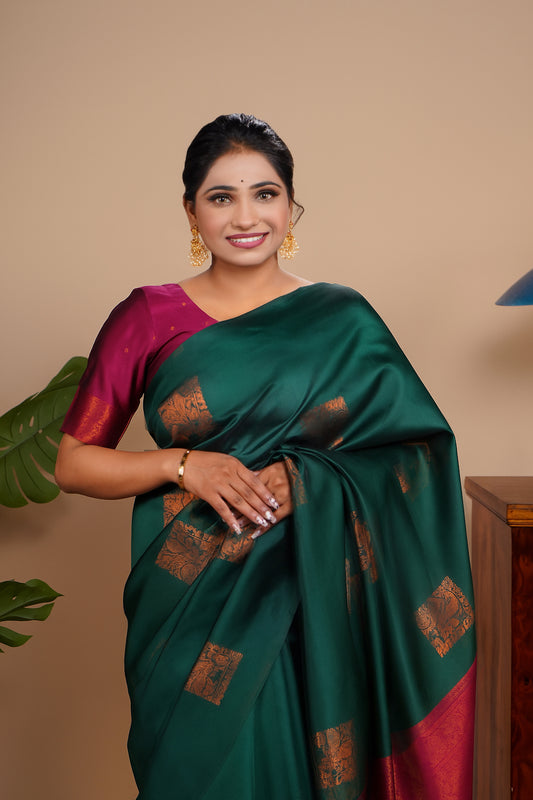 Lavanya I Banarasi Silk Saree I Dark Green