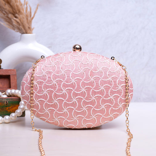 Pink Fabric Oval Clutch