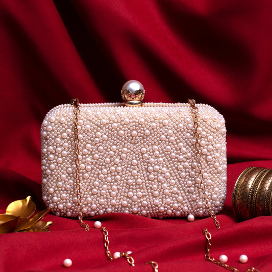 White Beaded Pearl Clutch