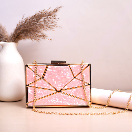 Pink Crystal Metal Clutch