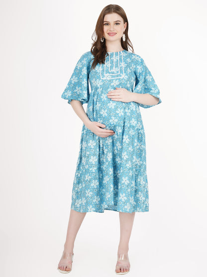 Blue and White Maternity Dress