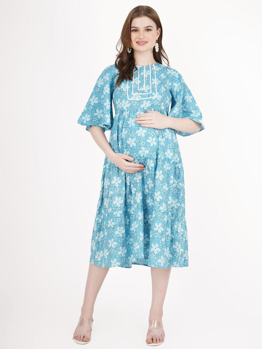 Blue and White Maternity Dress
