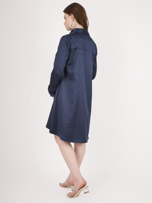 Navy Blue Satin Shirt - Luxury Maternity Dress