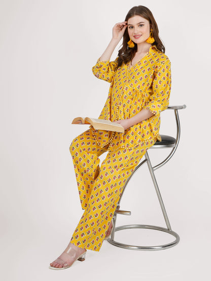 Ladua Peela Yellow Side Knot Coord Set