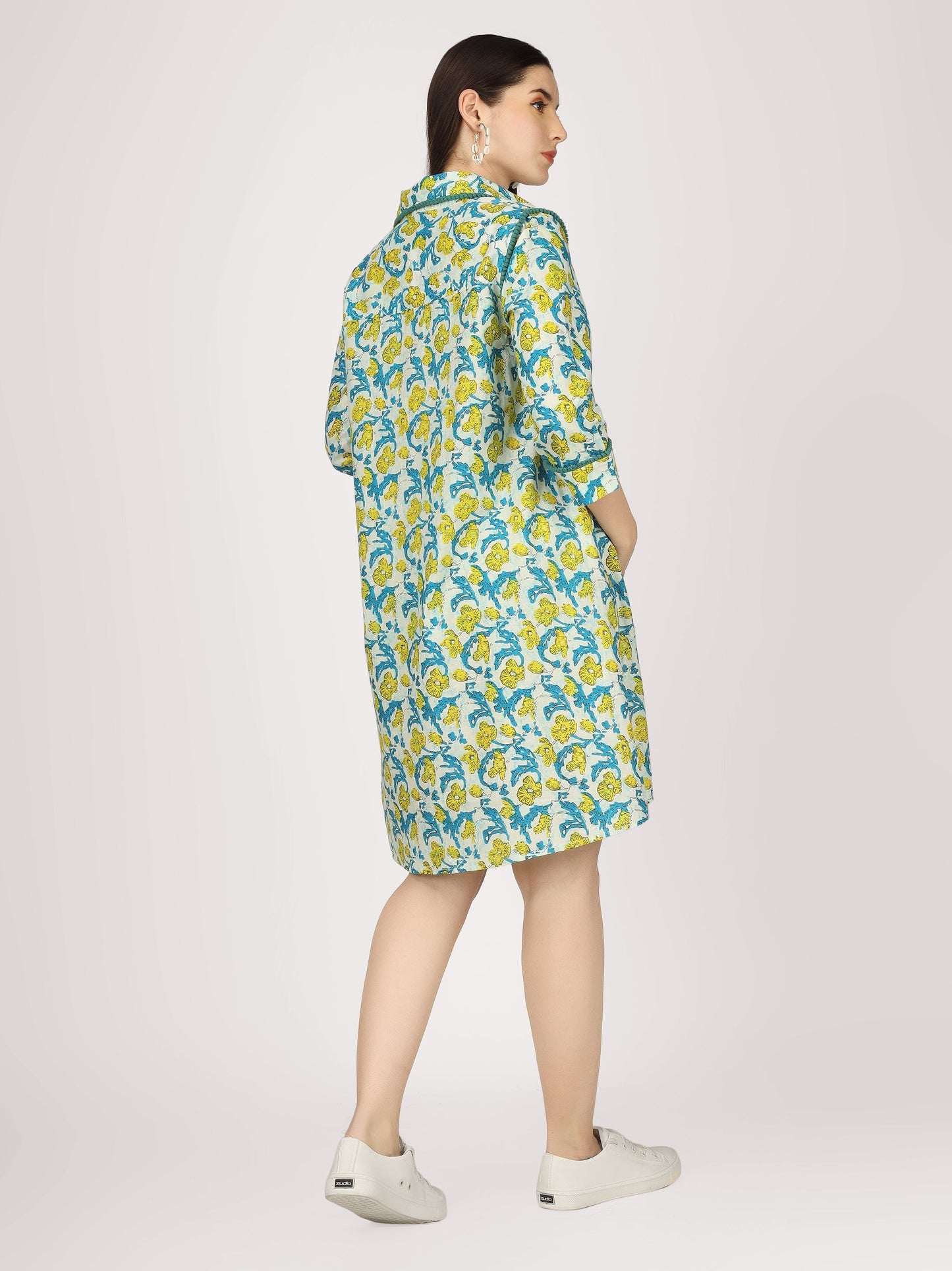Pom Pom White and Blue Printed Cotton Maternity Shirt Dress