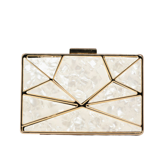 White Crystal Metal Clutch