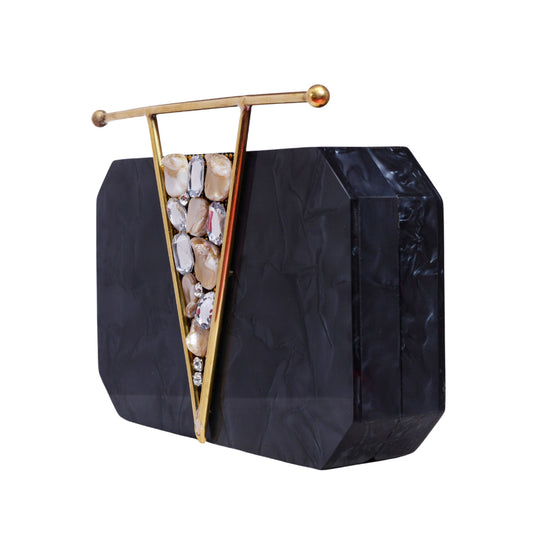 Black Acrylic Clutch with Metal Handle