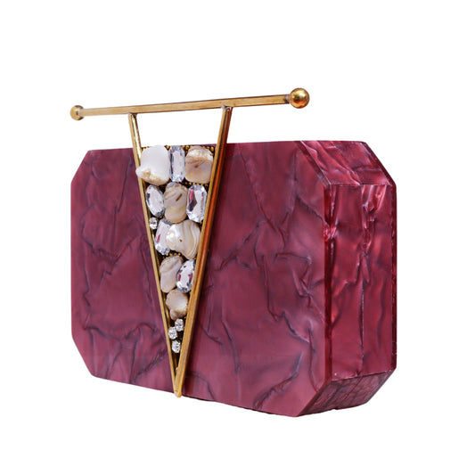Deep Red Acrylic clutch with metal handle