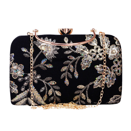 Black Flower Emroidered Clutch