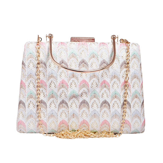 White Multicolor Embroidered Clutch