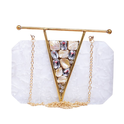 White Acrylic clutch with metal handle