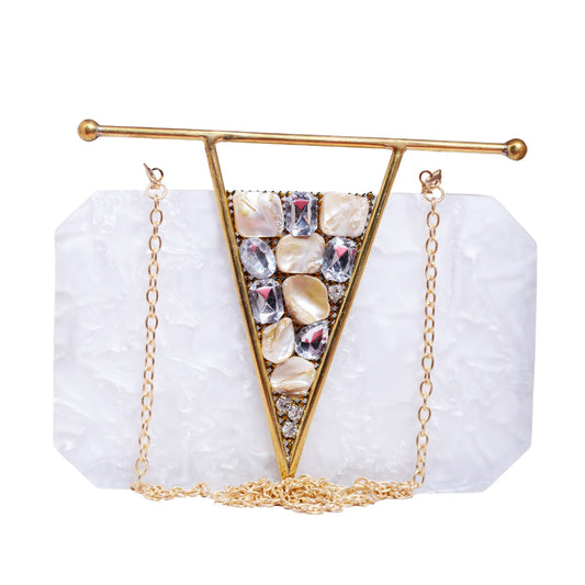White Acrylic clutch with metal handle