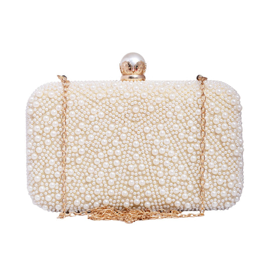 White Beaded Pearl Clutch