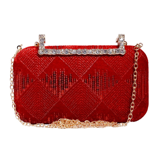 Maroon Sequins Fabric Clutch