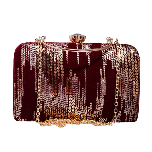 Maroon embroidered Clutch with Golden Sequins