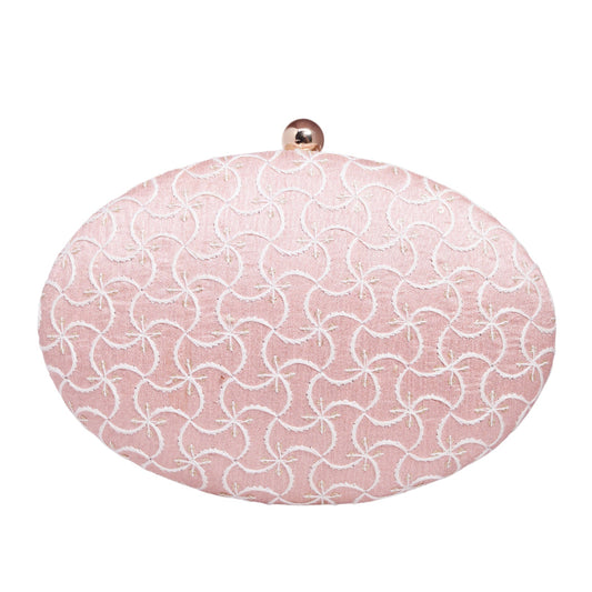 Pink Fabric Oval Clutch