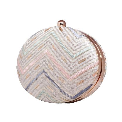 Cream Zig Zag Oval Clutch