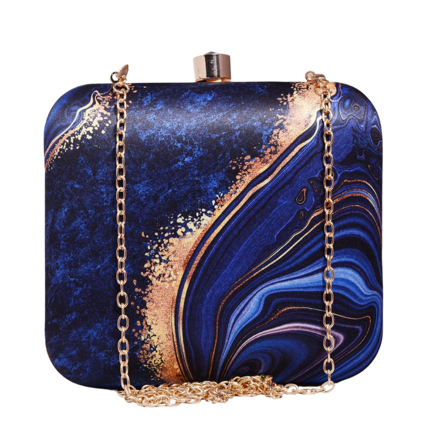 The Evolution Blue & Gold Printed Clutch
