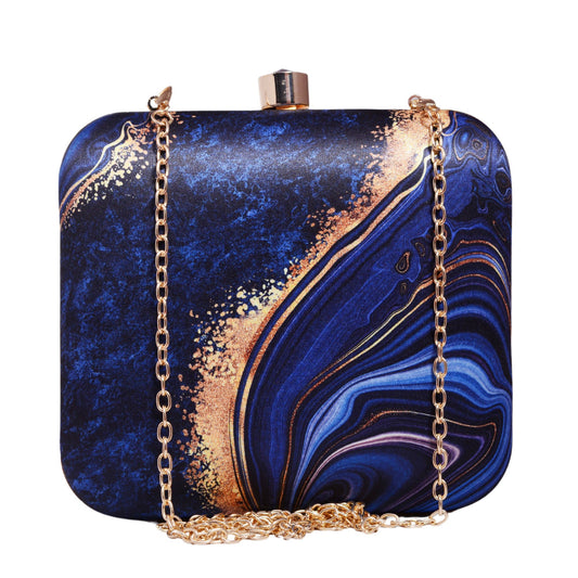 The Evolution Blue & Gold Printed Clutch