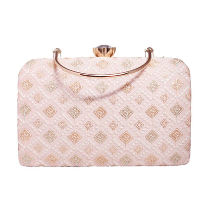 Peach Chikankari Clutch