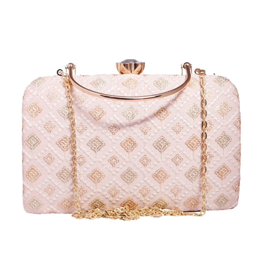 Peach Chikankari Clutch