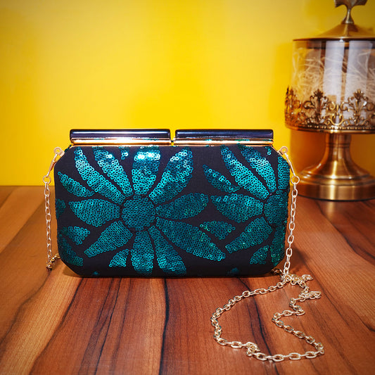 Black and Green Fabric Party Clutch